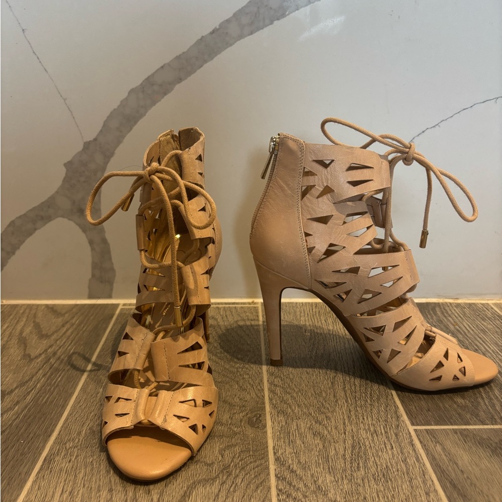 Elegant Tan Lace-Up Heels